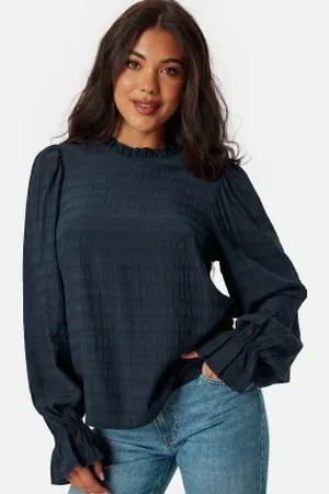 BUBBLEROOM Viscose Frill Blouse Navy 34