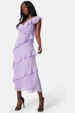 BUBBLEROOM Frill Chiffon Midi Dress M