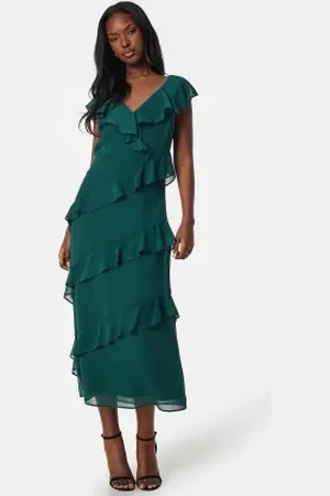 BUBBLEROOM Frill Chiffon Midi Dress XS