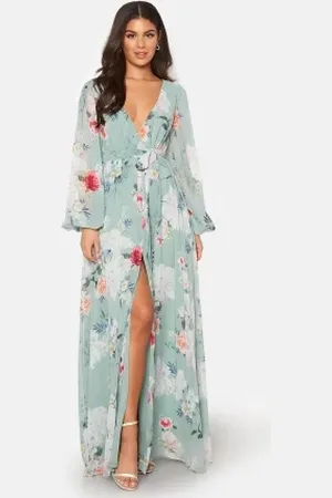 Goddiva Floral Long Sleeve Chiffon Maxi Dress XXS (UK6)