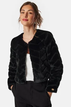 Chiara Forthi Short Party Faux Fur Jacket Black 34