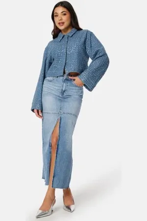 BUBBLEROOM Denim Slit Midi Skirt 34