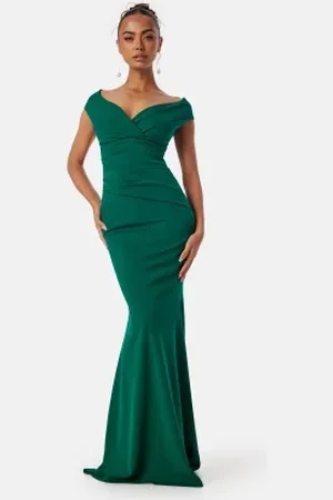 Goddiva Bardot Pleat Maxi Dress XXS (UK6)