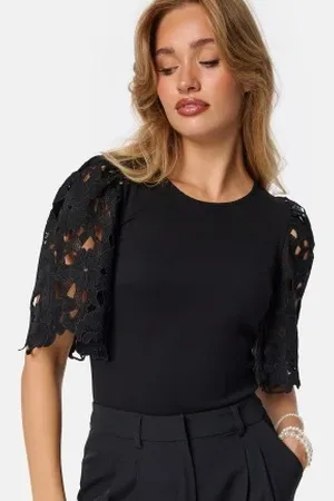 BUBBLEROOM Contrast Lace Sleeve Top XS