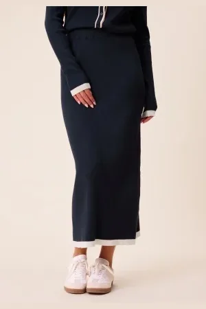 Happy Holly Contrast Knitted Midi Skirt Navy/Cream 32/34