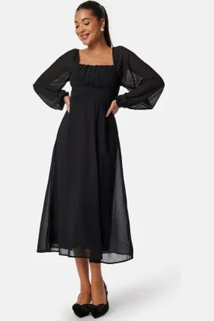 BUBBLEROOM Square Neck L/S Midi Georgette Dress 44
