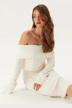 BUBBLEROOM Off Shoulder Knitted Midi Dress M