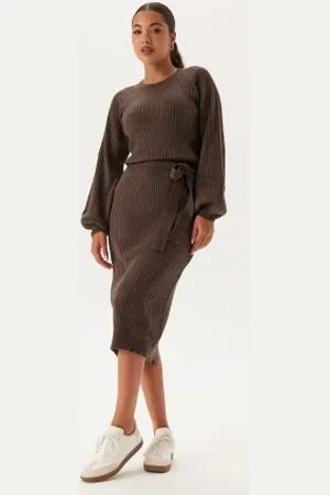 BUBBLEROOM Round Neck Rib Knitted Midi Dress 3XL