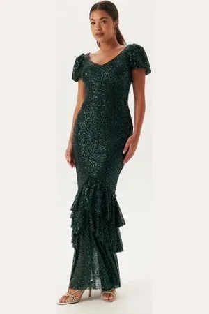 Goddiva Sequin Tiered Hem Maxi Dress XS (UK8)