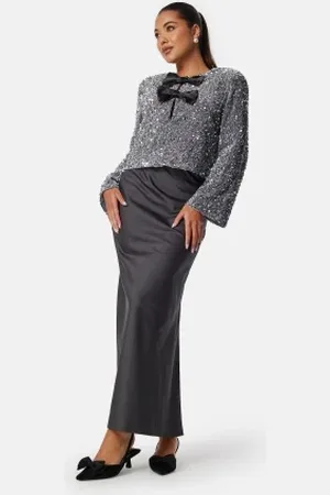 BUBBLEROOM Slit Satin Maxi Skirt 46