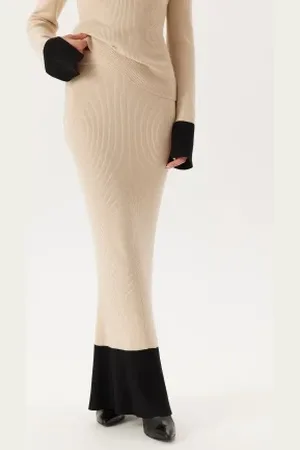 BUBBLEROOM Contrast Rib Knitted Skirt L