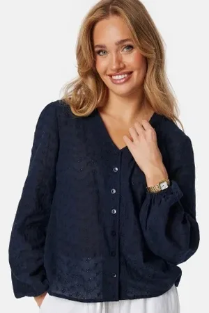 Happy Holly Nisha Broderie Anglaise Blouse Navy 32/34