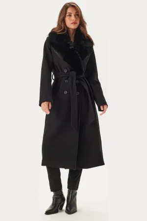 Chiara Forthi Fur Collar Belted Wool Blend Coat XS
