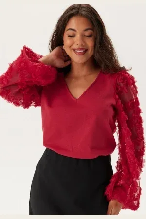 Happy Holly 3D Floral Sleeve V-neck Top 32/34