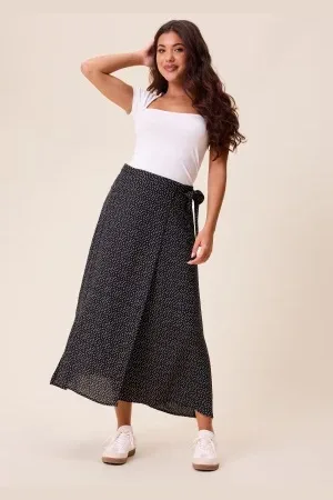 Happy Holly Viscose Midi Wrap Skirt Black/Dotted 32/34