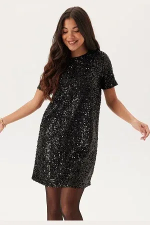 Pieces® Pcserena Sequin Ss O-neck Dres Black Detail:black Detail M
