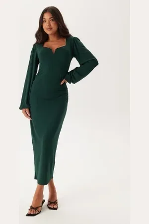 BUBBLEROOM Square V-neck puff sleeve midi dress XS