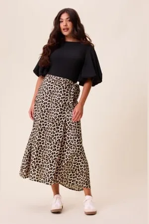 Happy Holly Viscose Midi Wrap Skirt Leopard 32/34