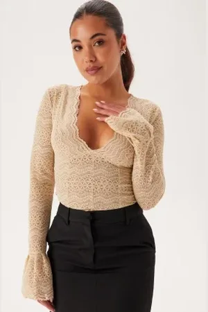 BUBBLEROOM V-neck Long Sleeve Lace Top XS