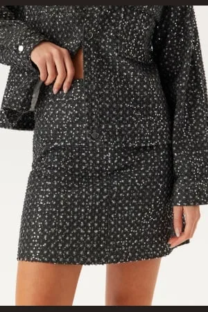 Pieces® Pcroberta Hw Mini Sequins Skir Grey Denim M