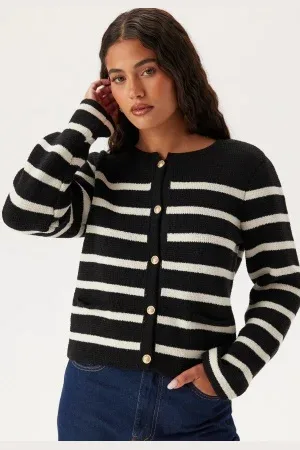 ONLY Onllaura Life Ls O-neck Cardig Black/W Cloud Dancer M