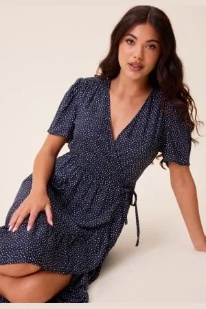 Happy Holly Evie Puff Sleeve Midi Wrap Dress 32/34