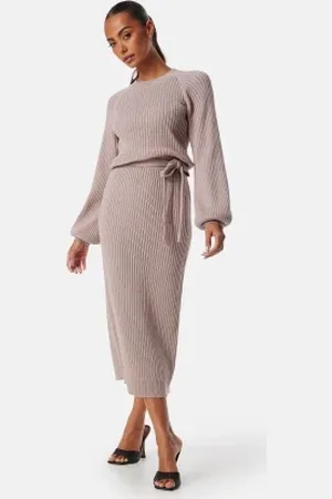 BUBBLEROOM Round Neck Rib Knitted Midi Dress XS