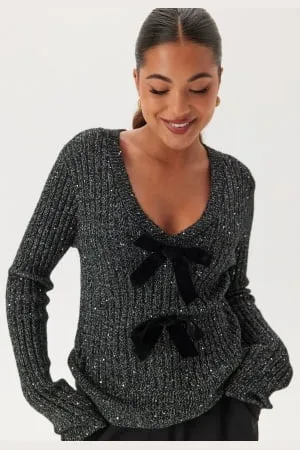 Happy Holly Sparkling Knitted Bow Sweater Black/Silver 32/34