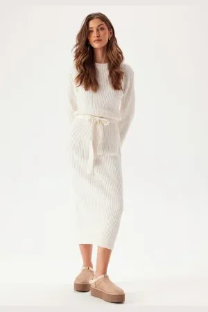 BUBBLEROOM Round Neck Rib Knitted Midi Dress XS