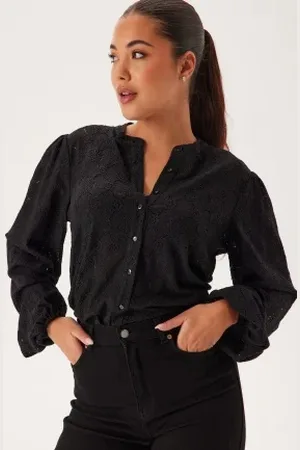 BUBBLEROOM Long Sleeve Button Blouse Black S