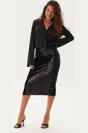 Happy Holly Sequin Trumpet Sleeve Midi Dress 36/38