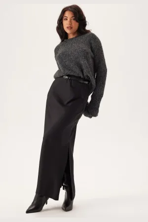 BUBBLEROOM Slit Satin Maxi Skirt 34