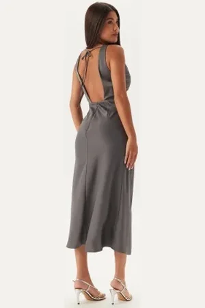 BUBBLEROOM Cowl Neck Satin Midi Dress XS