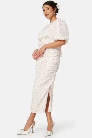 BUBBLEROOM Puff Sleeve Bow Midi Dress 48