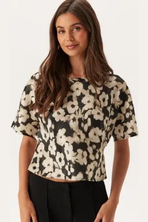 BUBBLEROOM Satin Blouse Black/Patterned XS