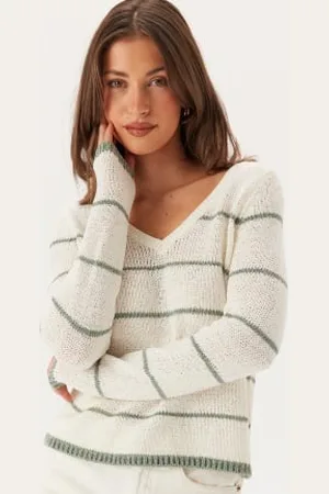 ONLY Onlgeena L/S V-NECK KNT NOOS V Cloud Dancer Stripes:w. Lily P L