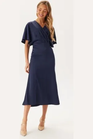 BUBBLEROOM Wrap Satin Midi Dress 36