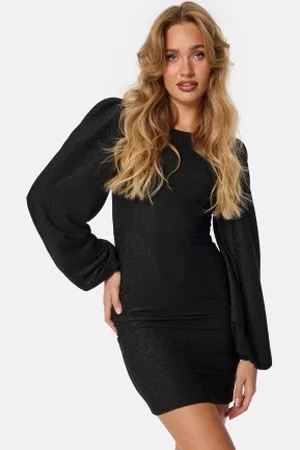 BUBBLEROOM Puff Sleeve Sparkling Dress Black L
