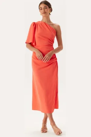 BUBBLEROOM Ruched One Shoulder Midi Dress 34