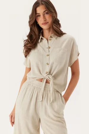 Pieces® Pcpia Ss Tie Shirt Wvn Noos Birch Detail:Melange M