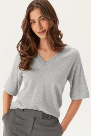 Object Objthess 2/4 LO V-NECK KNIT TO Light Grey Melange M