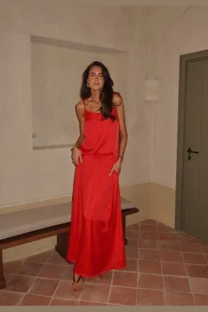 BUBBLEROOM CC Viscose Maxi Satin Skirt Red XS