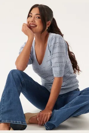Happy Holly Short Sleeve Knit Sweater Light blue 32/34