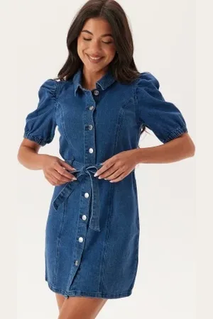 ONLY Onlvibbe Ss Belt Dnm Dress Medium Blue Denim M