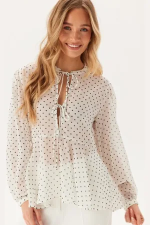 ONLY Onlisabella Ls String Top White Aop:black Dot M