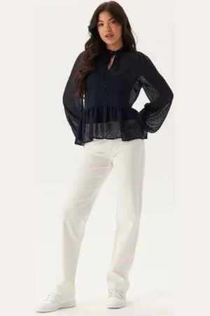 Happy Holly Peplum Dobby Dot Blouse Dark blue 32/34