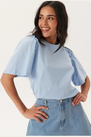 SELECTED Slfpenelope 2/4 RUFFLE TEE NOO Cashmere Blue M