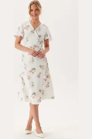 VILA Vilovie S/S Wrap Midi Dress Snow White AOP:FIR 38