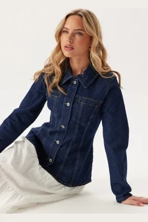 ONLY Onlelle L/S FITTED DNM JACKET Dark Blue Denim Detail:rinse XL