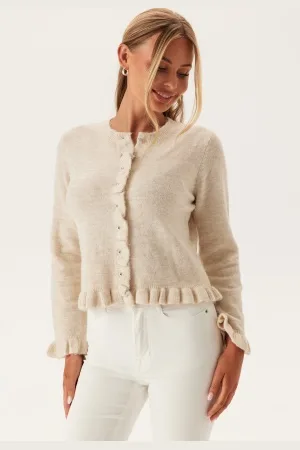Pieces® Pclydia Ls Frill Knit Cardigan Birch Detail:Melange M